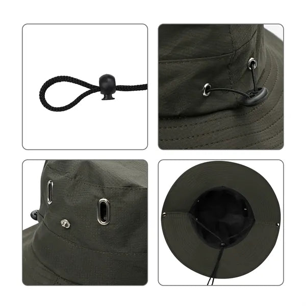Foladable Wide Brim Sun Visor Bucket Hat W/ Adjustable Strap