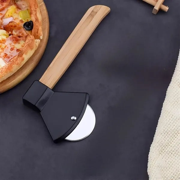 Stainless Pizza Cutter Bamboo Handle Kitchen Tools