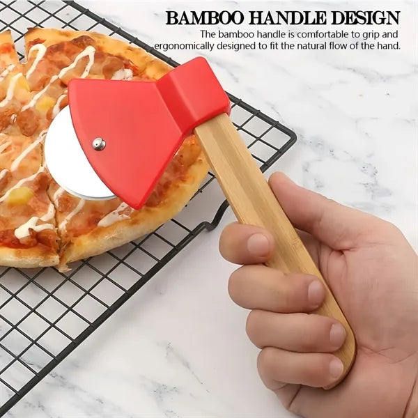 Stainless Pizza Cutter Bamboo Handle Kitchen Tools