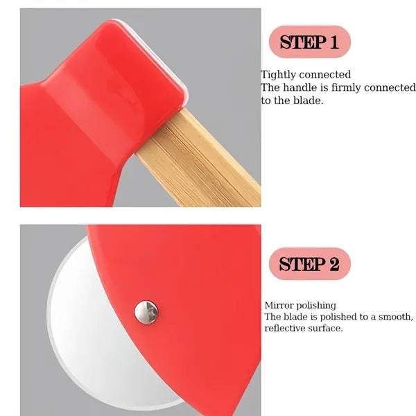 Stainless Pizza Cutter Bamboo Handle Kitchen Tools