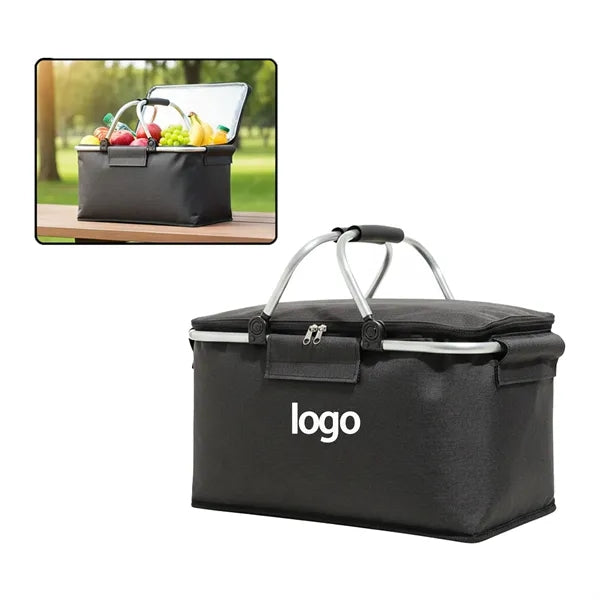 Fabric Picnic Basket With Foldable Frame For Outdoor Use