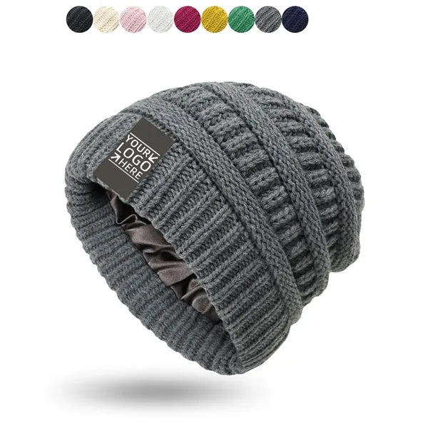 Satin Lined Knit Beanie Winter Hat