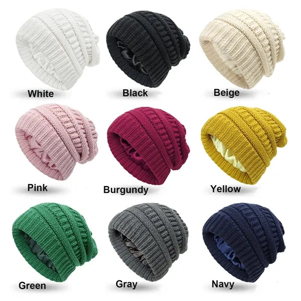 Satin Lined Knit Beanie Winter Hat