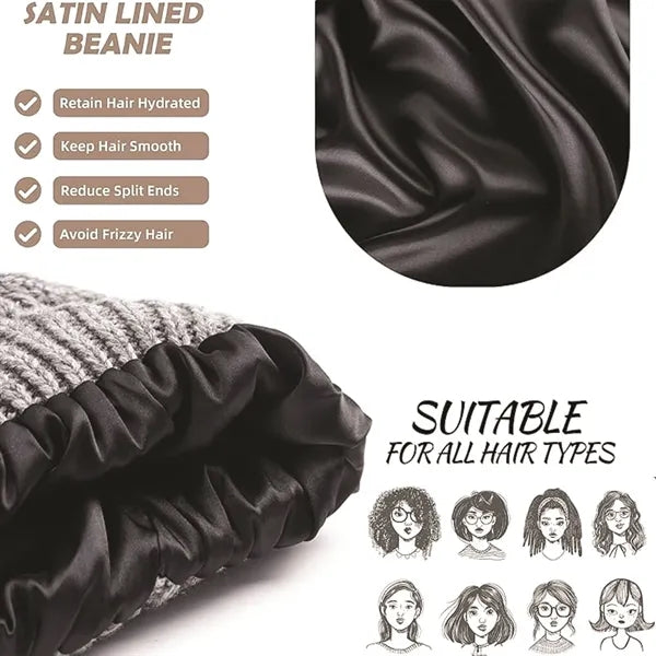 Satin Lined Knit Beanie Winter Hat