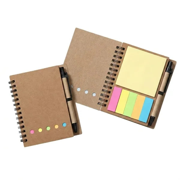 Spiral Kraft Notepad with Sticky Notes and Pen