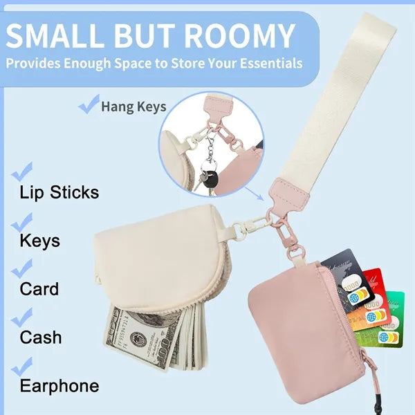 Portable Dual Pouch Wristlet Keychain Wallet With Zipper