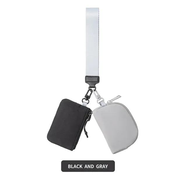 Portable Dual Pouch Wristlet Keychain Wallet With Zipper