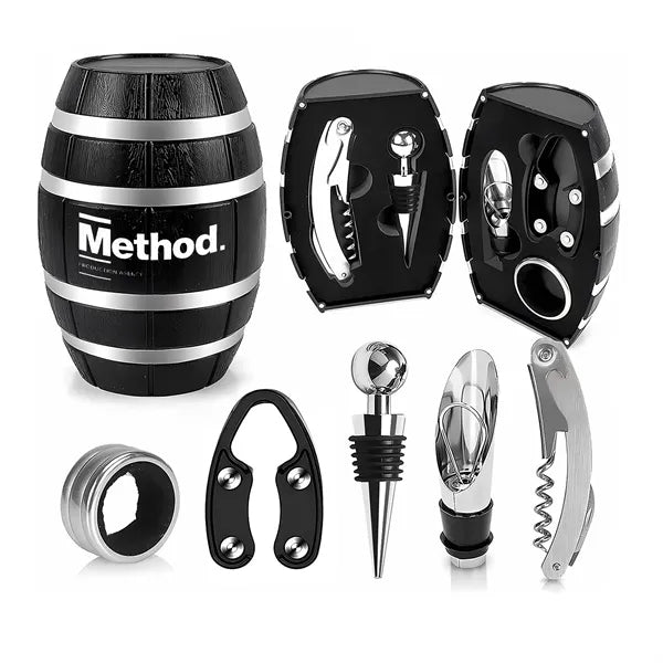 Barrel-shaped red wine opener set