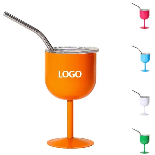 Stainless Steel Stemmed Wine Tumbler with Lid & Straw