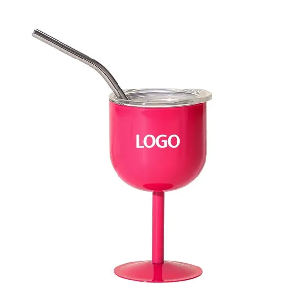 Stainless Steel Stemmed Wine Tumbler with Lid & Straw