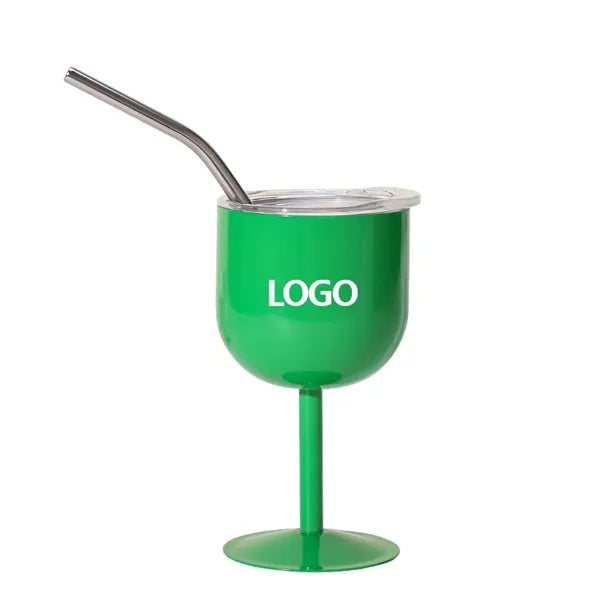 Stainless Steel Stemmed Wine Tumbler with Lid & Straw