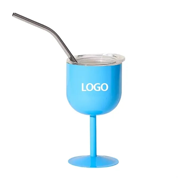 Stainless Steel Stemmed Wine Tumbler with Lid & Straw
