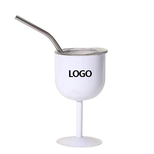 Stainless Steel Stemmed Wine Tumbler with Lid & Straw