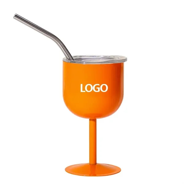 Stainless Steel Stemmed Wine Tumbler with Lid & Straw