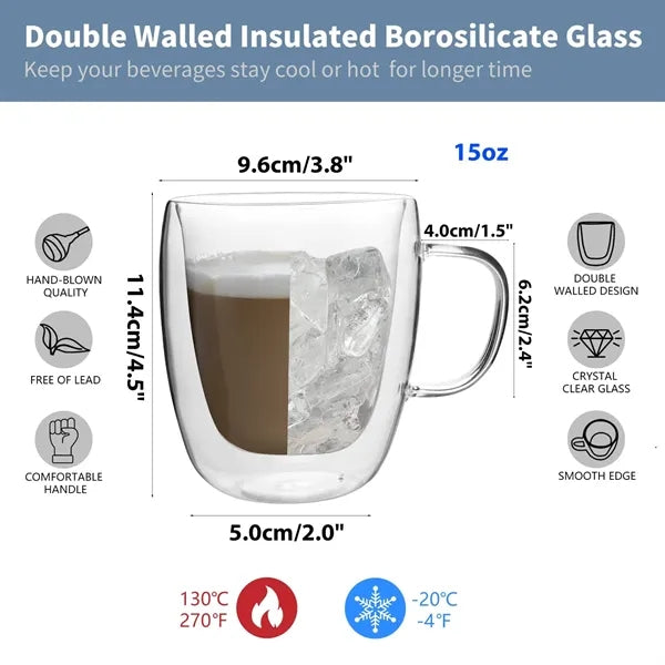 Clear Double-Wall Insulated Coffee Cup with Handle