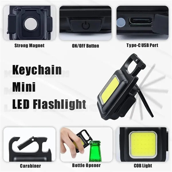 Mini Keychain LED Light with Folding Bracket & Bottle Opener