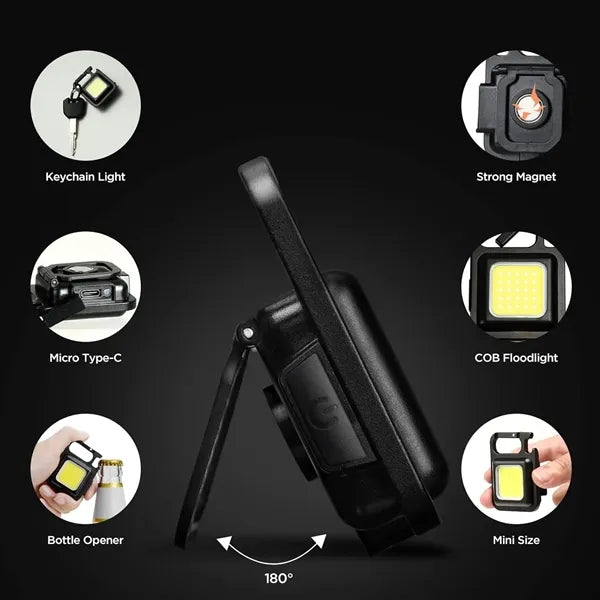 Mini Keychain LED Light with Folding Bracket & Bottle Opener
