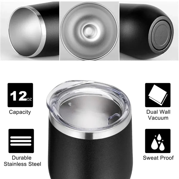 ChillSip 12oz Insulated Stainless Wine Cup with Straw-Lid