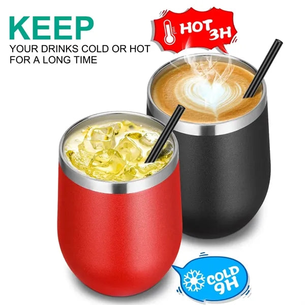 ChillSip 12oz Insulated Stainless Wine Cup with Straw-Lid