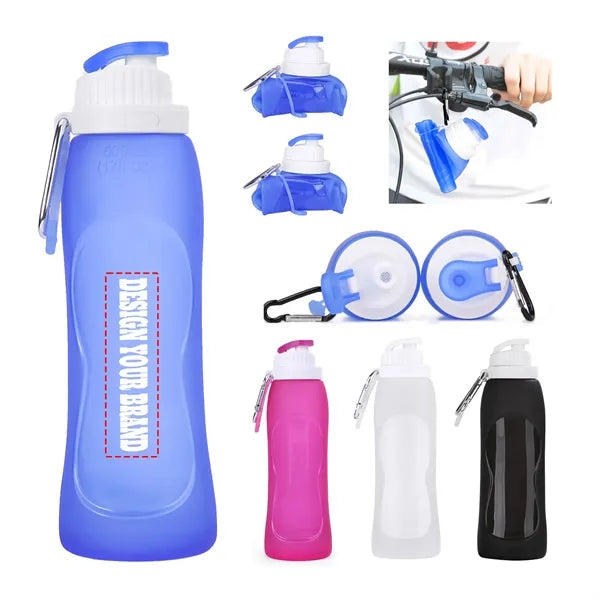 17oz Foldable Silicone Sports Water Bottle w/ Keychain
