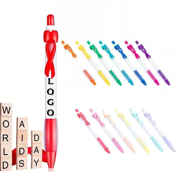 MOQ Cancer Awareness Ribbon Ballpoint Pen with Rubber Grip