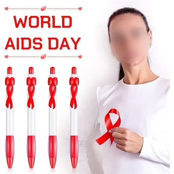 MOQ Cancer Awareness Ribbon Ballpoint Pen with Rubber Grip