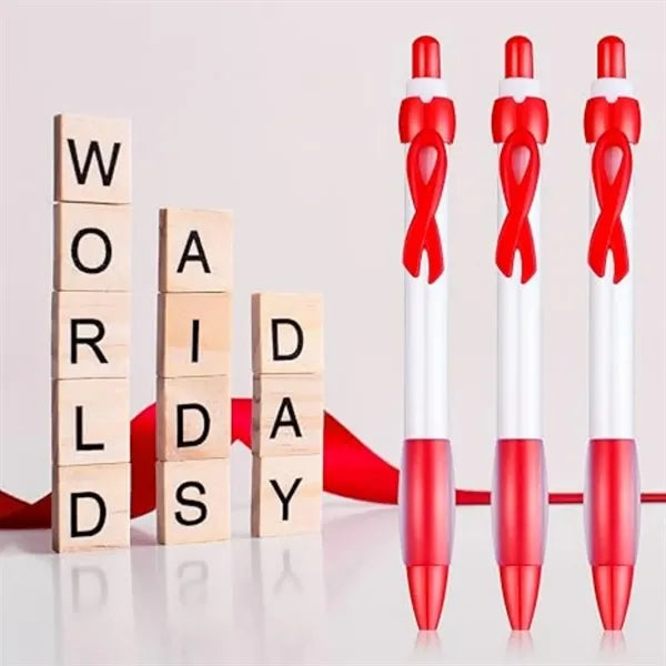 MOQ Cancer Awareness Ribbon Ballpoint Pen with Rubber Grip