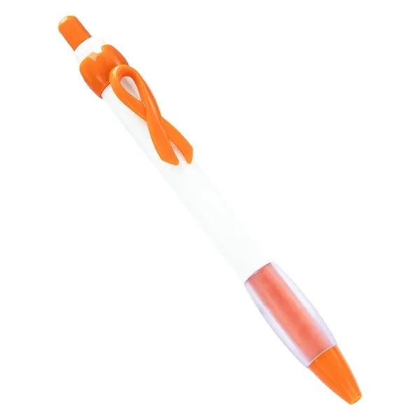 MOQ Cancer Awareness Ribbon Ballpoint Pen with Rubber Grip