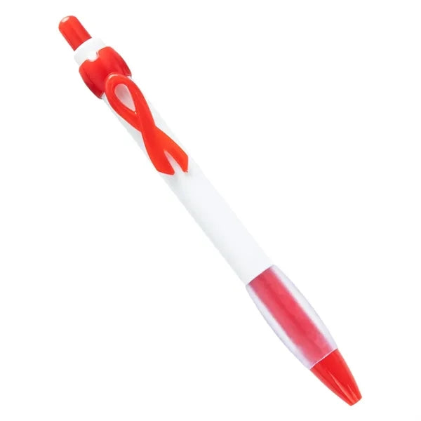MOQ Cancer Awareness Ribbon Ballpoint Pen with Rubber Grip
