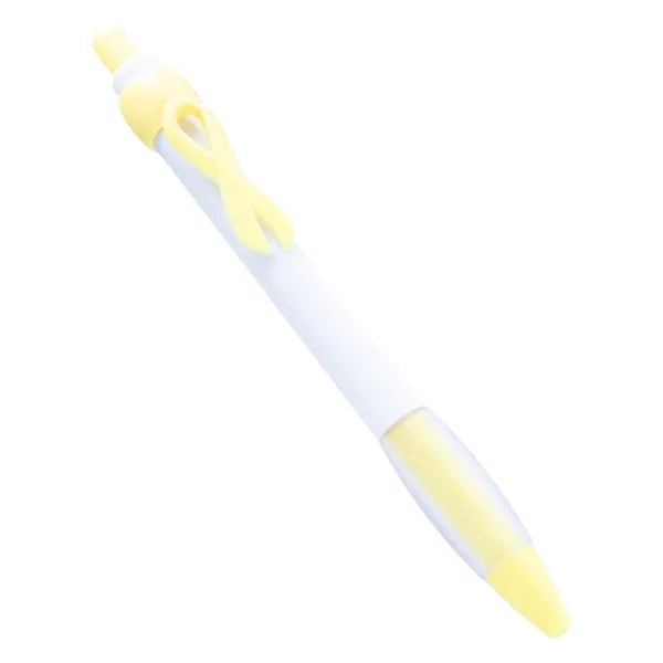 MOQ Cancer Awareness Ribbon Ballpoint Pen with Rubber Grip
