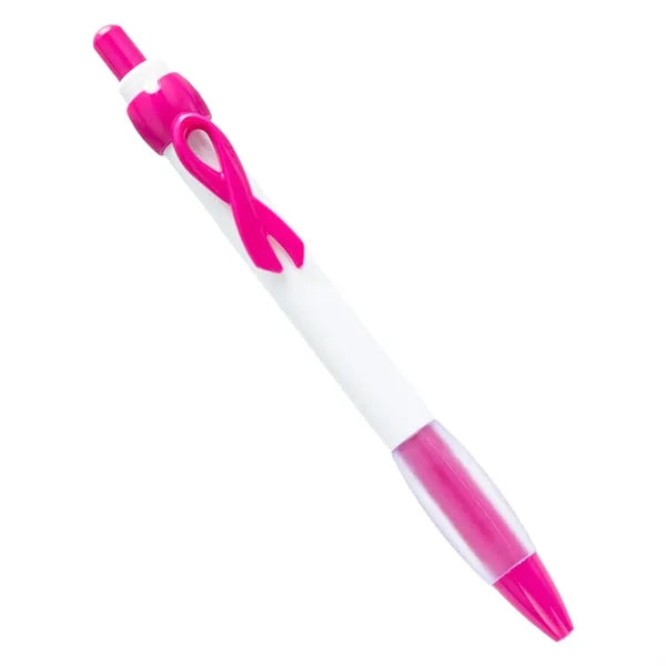 MOQ Cancer Awareness Ribbon Ballpoint Pen with Rubber Grip