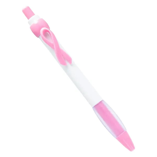 MOQ Cancer Awareness Ribbon Ballpoint Pen with Rubber Grip