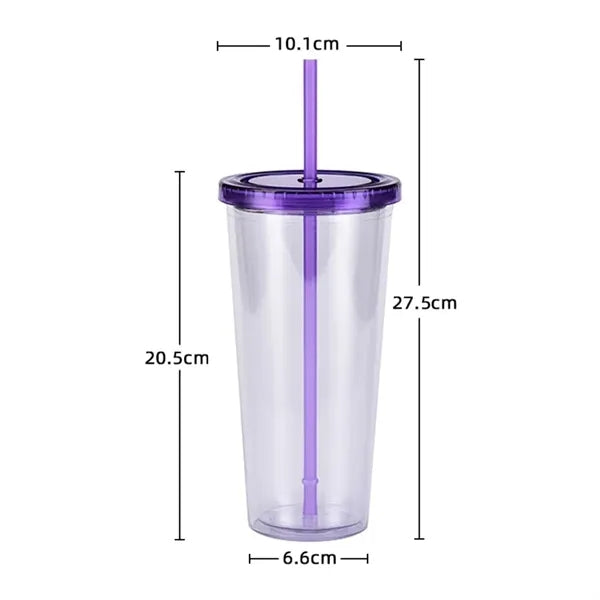 24Oz. Custom Clear Plastic Tumblers with Straws & Lids