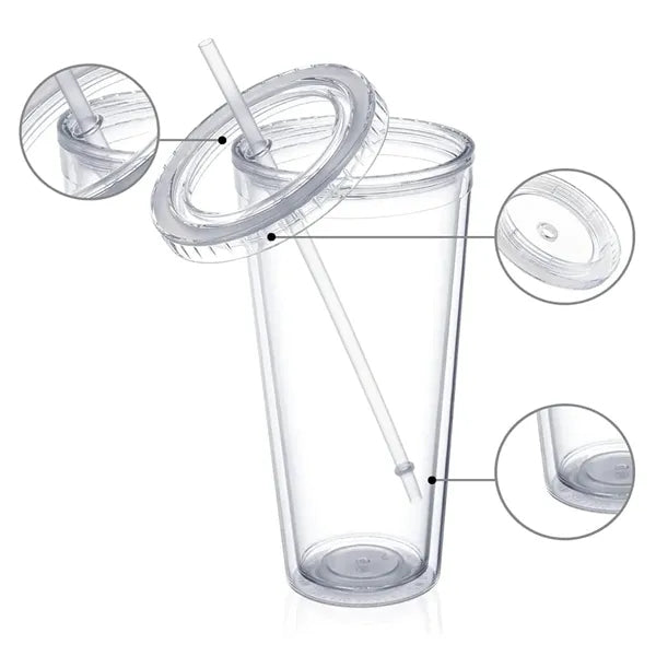 24Oz. Custom Clear Plastic Tumblers with Straws & Lids
