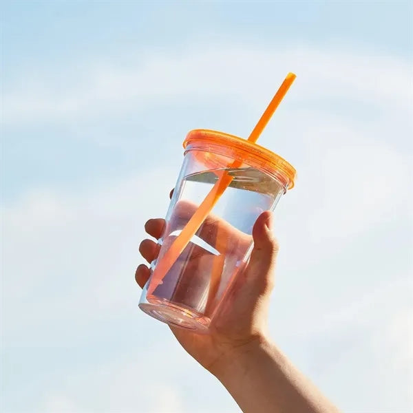 24Oz. Custom Clear Plastic Tumblers with Straws & Lids