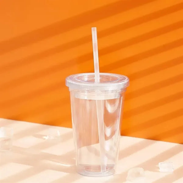 24Oz. Custom Clear Plastic Tumblers with Straws & Lids