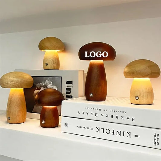 LED Wooden Mushroom Lamp