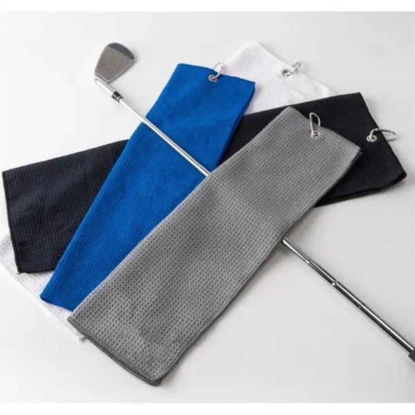 Waffle Weave Microfiber Sports Towel With Carabiner For Golf