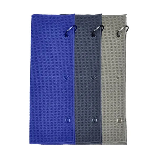 Waffle Weave Microfiber Sports Towel With Carabiner For Golf