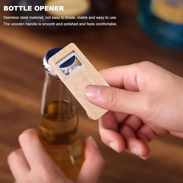 Wood Handle Stainless Steel Square Beverage Opener