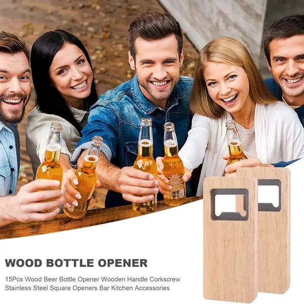 Wood Handle Stainless Steel Square Beverage Opener