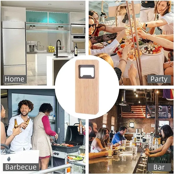 Wood Handle Stainless Steel Square Beverage Opener