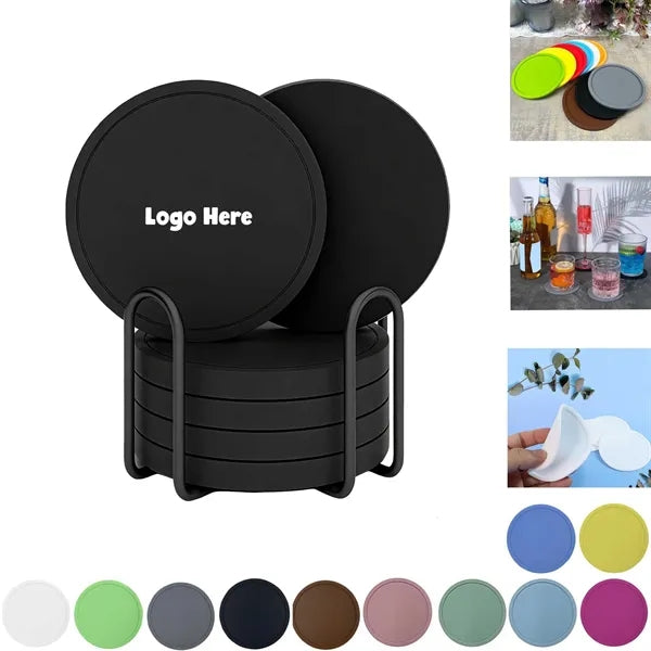 6 Pieces Silicone Coasters Set with Holder