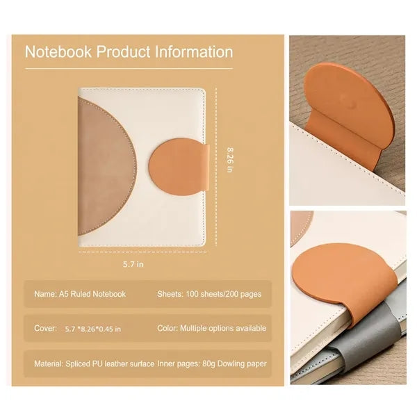 A5 Leather Magnetic Closure Notebook with 100 Sheets