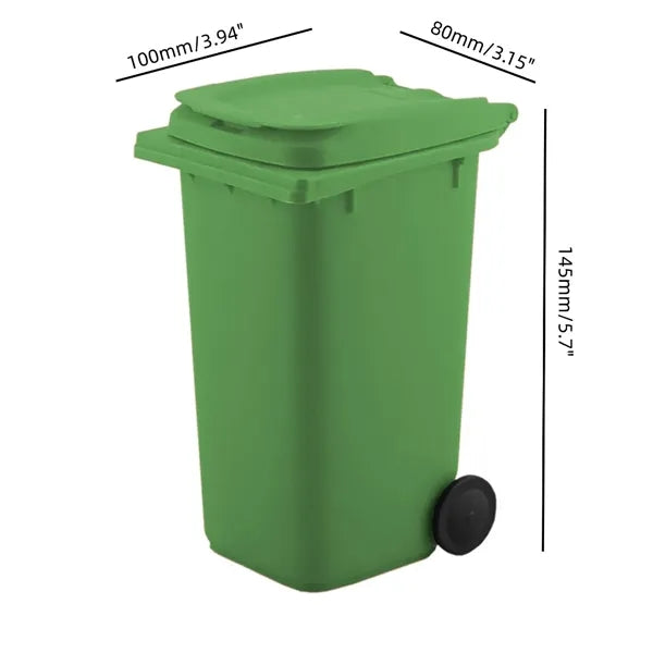 Mini Trash Can Pen Holder with Lid and Wheels for Desk