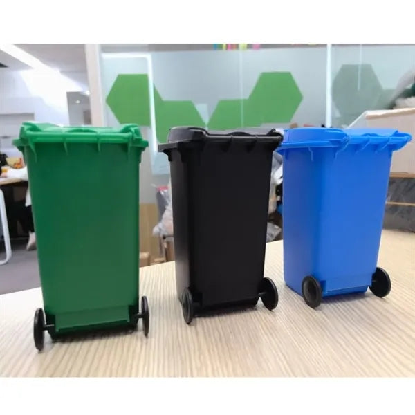 Mini Trash Can Pen Holder with Lid and Wheels for Desk