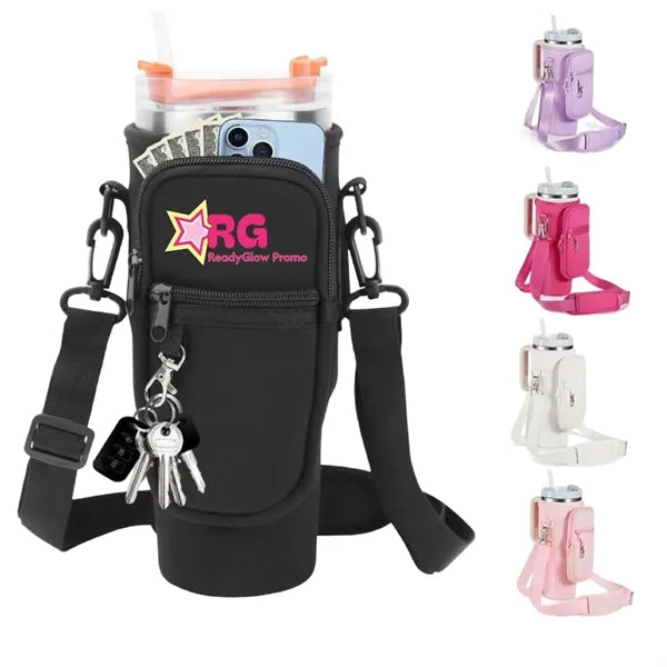 40oz Sling Carrier Water Bottle Bag with Pockets