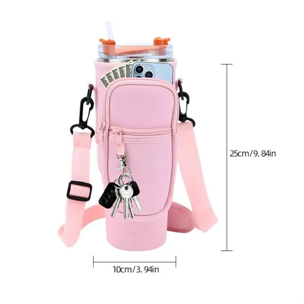 40oz Sling Carrier Water Bottle Bag with Pockets
