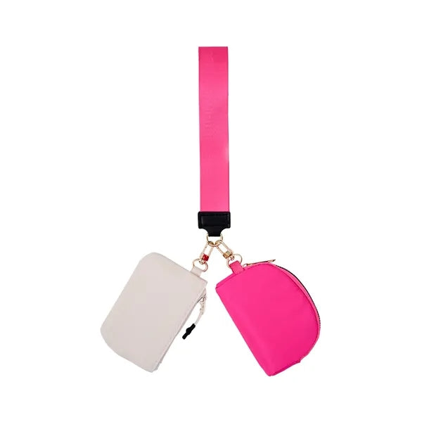 Wristlet Keychain Lanyard with Dual Pouches