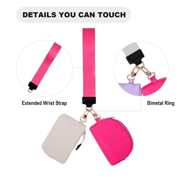 Wristlet Keychain Lanyard with Dual Pouches